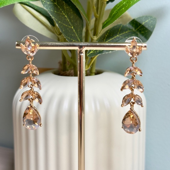 Champagne Crystal Drop Earrings - Picture 1 of 6
